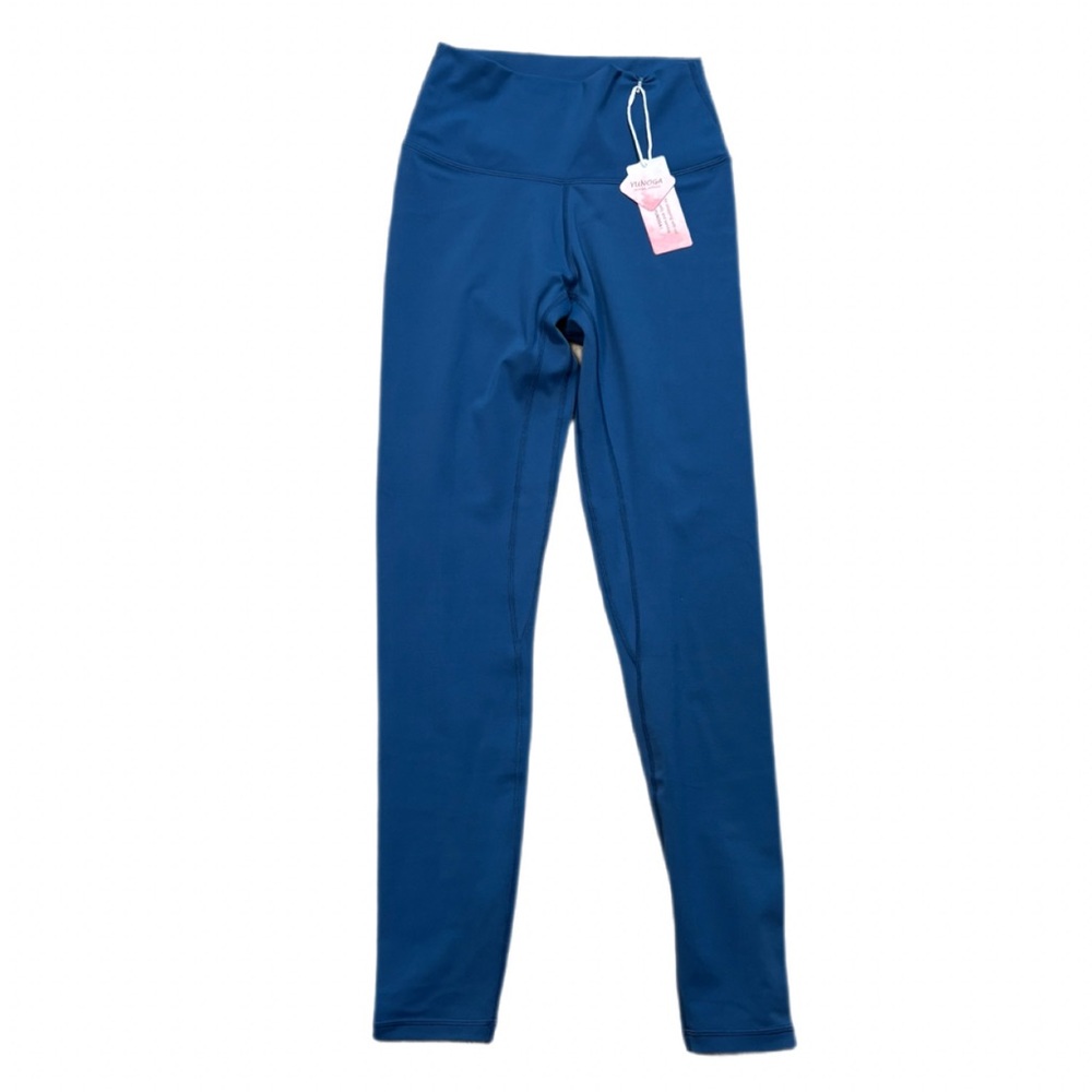 Yunoga High Waist Cropped Leggings Women’s Blue Pansy Yoga Pants NWT M